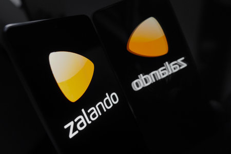 May 7, 2024, Brazil. In this photo illustration, the Zalando SE logo is displayed on a smartphone screenのeditorial素材
