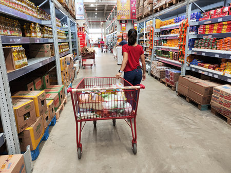 May 16, 2024, Brazil. Movement of consumers inside a supermarket in Brazil. The cost of living in Brazil has risen in recent months. The two main contributors to inflation in April were food, health and personal careのeditorial素材