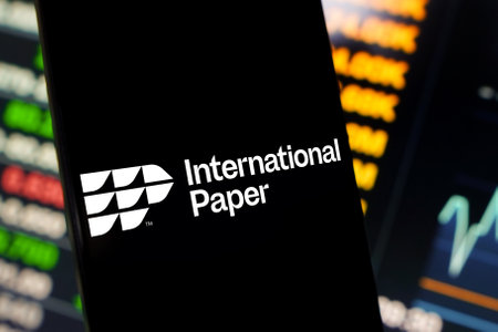 May 25, 2024, Brazil. In this photo illustration, the International Paper Company (IP) logo is displayed on a smartphone screenのeditorial素材