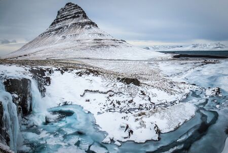 Kirkjufell in winterの写真素材
