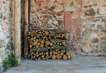 Wood logs well ordered for next winter.の写真素材