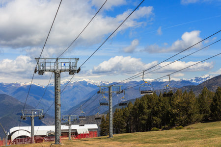 Ski resort chair lifts stopped in summerの写真素材