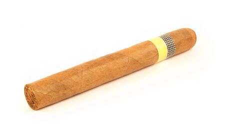 Hand rolled cuban cigar on white background (no logo visible)の写真素材