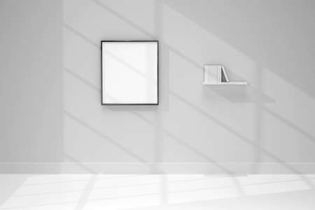 Empty photo frames hanging on house wall - realistic mockup set of blank picture template in home...