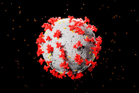 3D illustration of flu virus in microscopeの写真素材