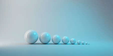 Simple white small to big sphere ball object on gray background. growing up or evolution concept.