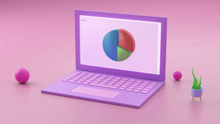 Minimal concept, Laptop on table Work desk pink and violet color and mock-up for your text with...