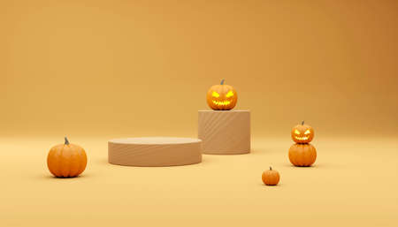 Podium and minimal abstract background for Halloween, 3d illustration geometric shape, Stage for productの写真素材