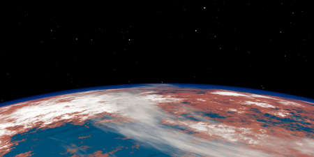 Surface of procedural planet in deep space. Outer dark space wallpaper.