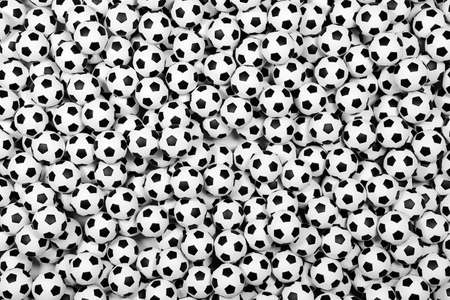 Many black and white soccer balls background. 3d renderingの写真素材
