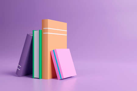 Online education, E-learning concept. stack of books, bookshelf. 3d illustrationの写真素材