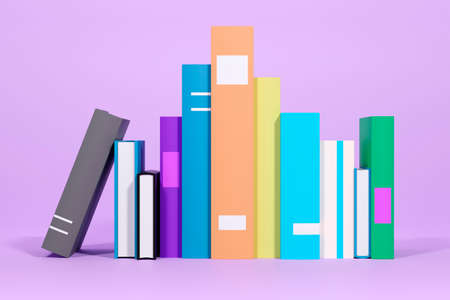 Online education, E-learning concept. stack of books, bookshelf. 3d illustrationの写真素材