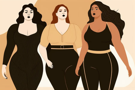 Illustration of curvy women dressed in sportswear.の素材