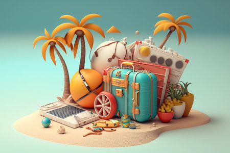 3d image of beach vacation concept. Oh generative.の素材