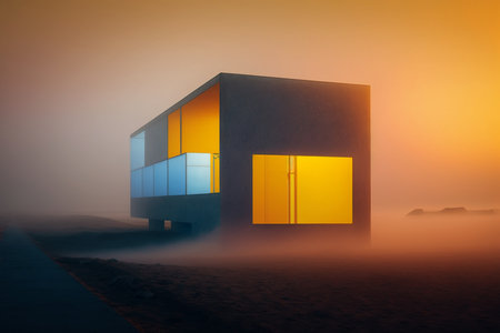 Small luxury modern house created by generative Modern scandinavian architecture. Minimalistic villa in pastel colorsの素材