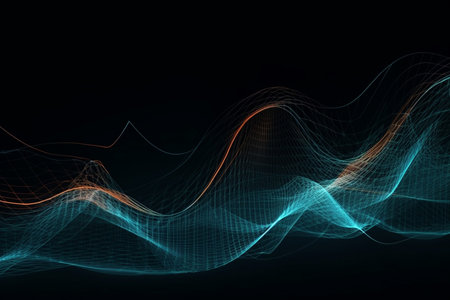 Technology digital wave background concept. Beautiful motion waving dots texture with glowing defocused particles. Cyber or technology background.AI Generativeの素材