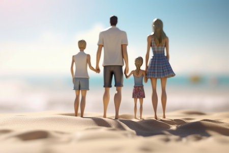Cartoon style 3d illustration of a smiling happy family having fun at vacation - AI generativeの素材