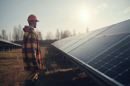 Solar Panel Technician Working, Renewable Energy, generative AIの素材