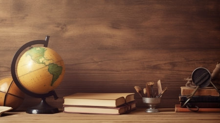 Arrangement of various school supplies. Copy space.AI Generativeの素材