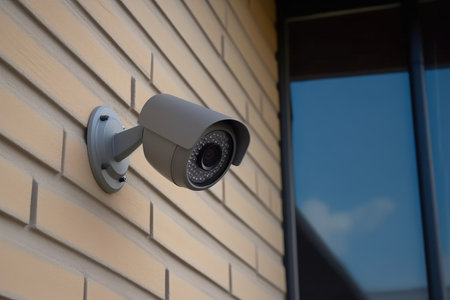 A CCTV security camera for home security & surveillance. AI Generative.の素材