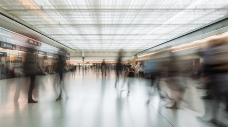 People walking and carry luggage in busy airport terminal. AI Generativeの素材