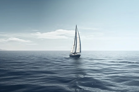 close-up sailboat sailing under a beautiful sunset. AI Generativeの素材