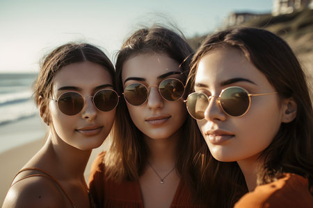 Portrait of friends on the beach. AI Generativeの素材