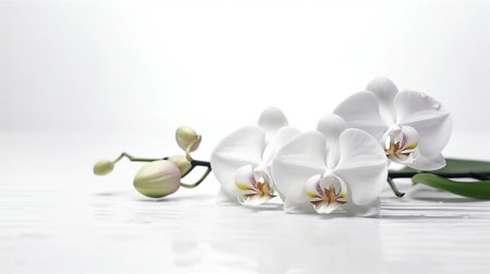 Orchid flower on pastel gray background. Flat lay, top view. AI Generativeの素材