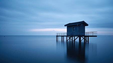 Blue Hour before the sunrise along the dock. AI Generativeの素材