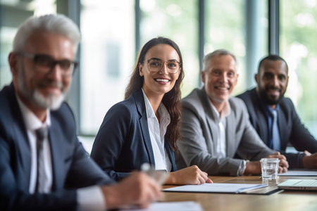 Diverse business people talking during a meeting around an office. AI Generativeの素材