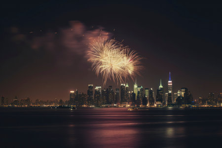 Fireworks Over New York City at Night, AI Generated Illustration. Generative AIの素材