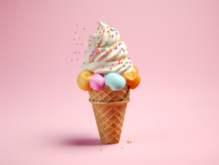 Ice cream cone in pastel background. Generative AIの素材