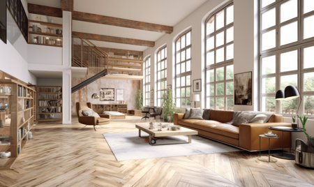 Modern interior living room. Home living room design. AI Generativeの素材