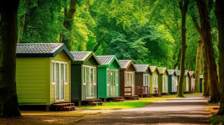 Some bungalows in the middle of the forest. AI Generativeの素材