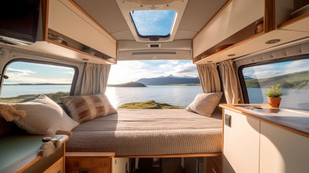 Beautiful camper van view created with Generative AIの素材