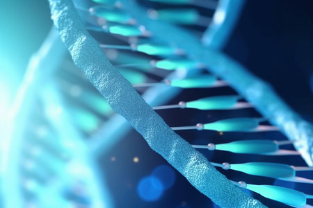 A Dna helix enlarged model in bright colors and spots, Generative AIの素材