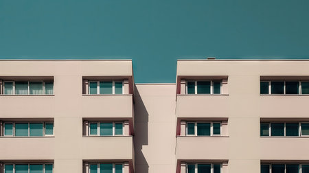 Modern apartment buildings on a sunny day with a blue sky. Facade of a modern apartment building. AI Generativeの素材