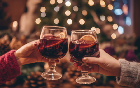 hands of woman and man are clinking, cheers with glasses of Spritz cocktail. AI Generativeの素材