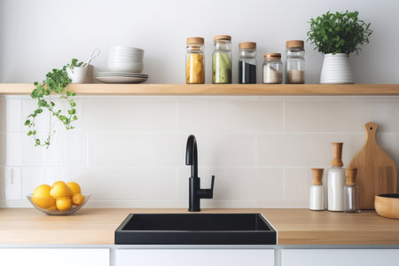 A contemporary Kitchen countertop at home. AI Generativeの素材