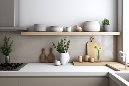 A contemporary Kitchen countertop at home. AI Generativeの素材