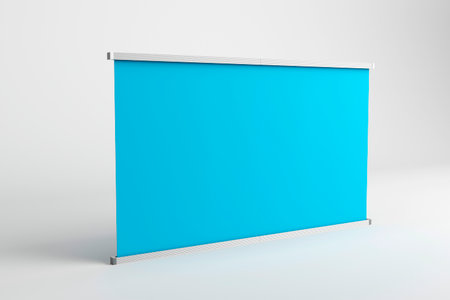 A solid blue backdrop with a sleek metallic frame, designed for use in presentations, exhibitions, and branding displays. Clean and minimalist.の写真素材