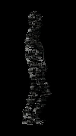 Side profile of a male figure composed of horizontal digital glitch lines on black background. Abstract concept of identity, data, or cyber presence.の素材