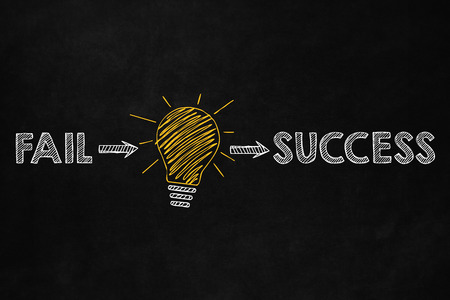 A conceptual design to change failure in success, A yellow lightbulb indicates that a good idea change failure in a success, The way to reach successの写真素材