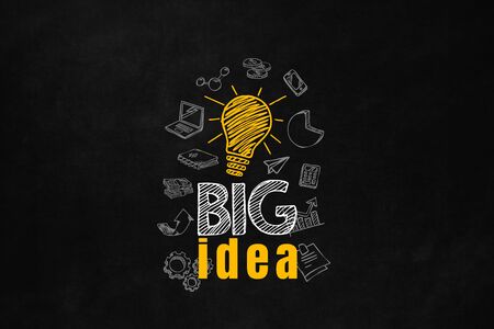 A big idea concept designed on a blackboard with business symbols. Big idea improve your investment. A motivational slogan to increase your money.の写真素材