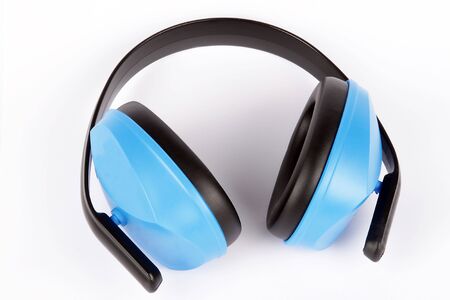 Details of an ear protector headset, used to  protect hearing from harmfully loud noisesの写真素材