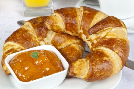 breakfast with croissantsの写真素材