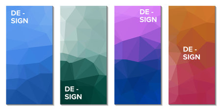 Vector set of vertical banners with abstract polygonal background. Polygonal background. Triangular design for your business.のイラスト素材