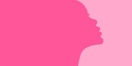 Silhouette of a woman's head on a pink background.のイラスト素材