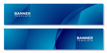 Set of two horizontal banners with abstract blue background. Vector illustration.のイラスト素材