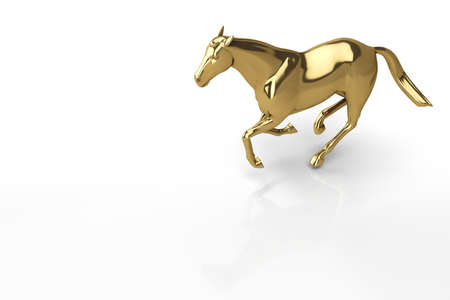 3D Illustration. Glossy Gold Strong horse in Elegant running Pose, Isolated with  Clipping Mask. Business Strategy planning and leadership Concept.の写真素材